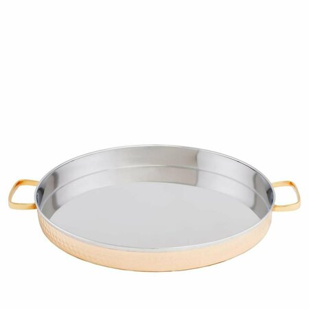 OLD DUTCH INTERNATIONAL International 12 in. Two-Ply Hammered Round Tray with Brass Handles - Solid Coper & Stainless Steel 2P457H